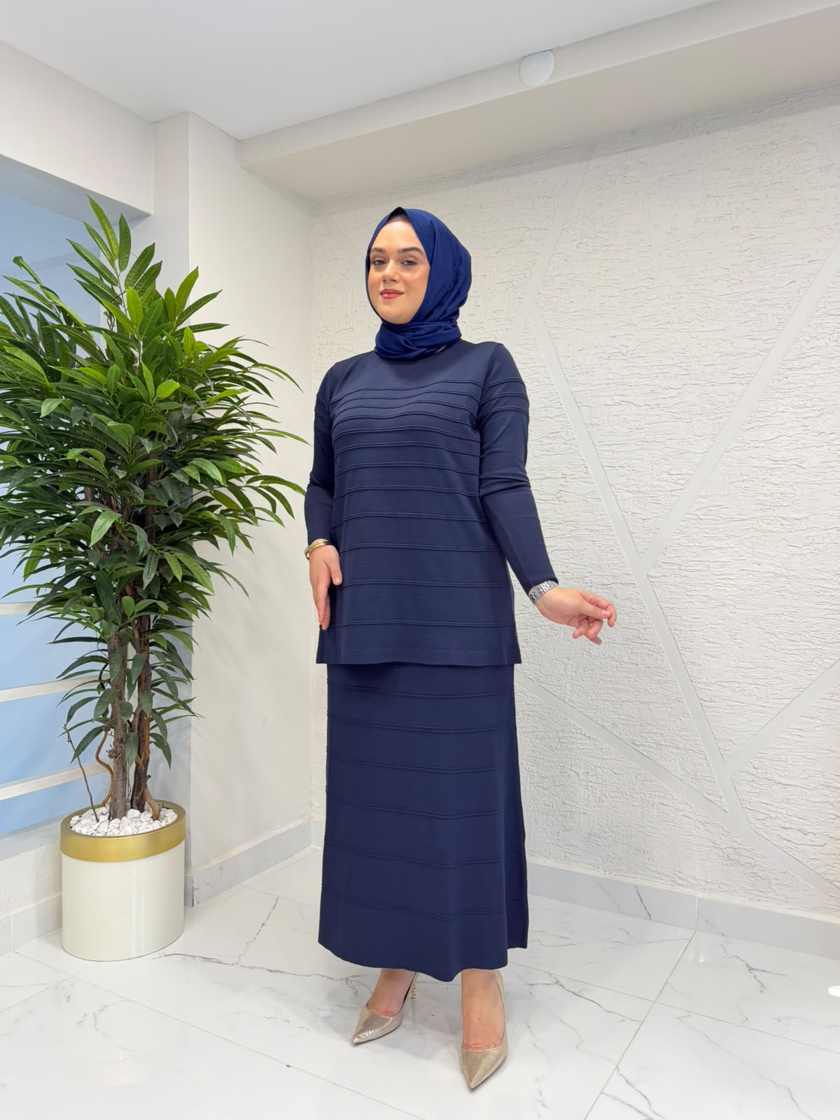 MİSSA VERONA MERSERİZE TRİKO ETEK TAKIM LACİVERT