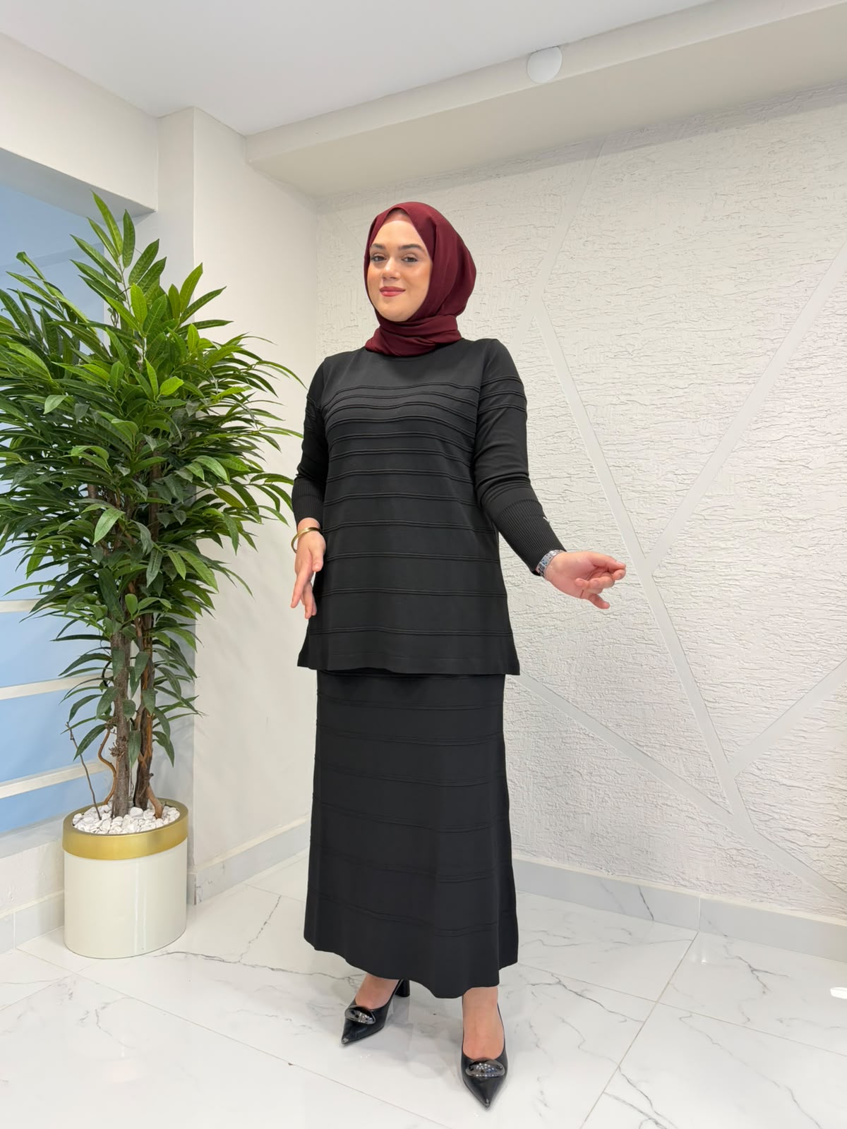 MİSSA VERONA MERSERİZE TRİKO ETEK TAKIM SİYAH