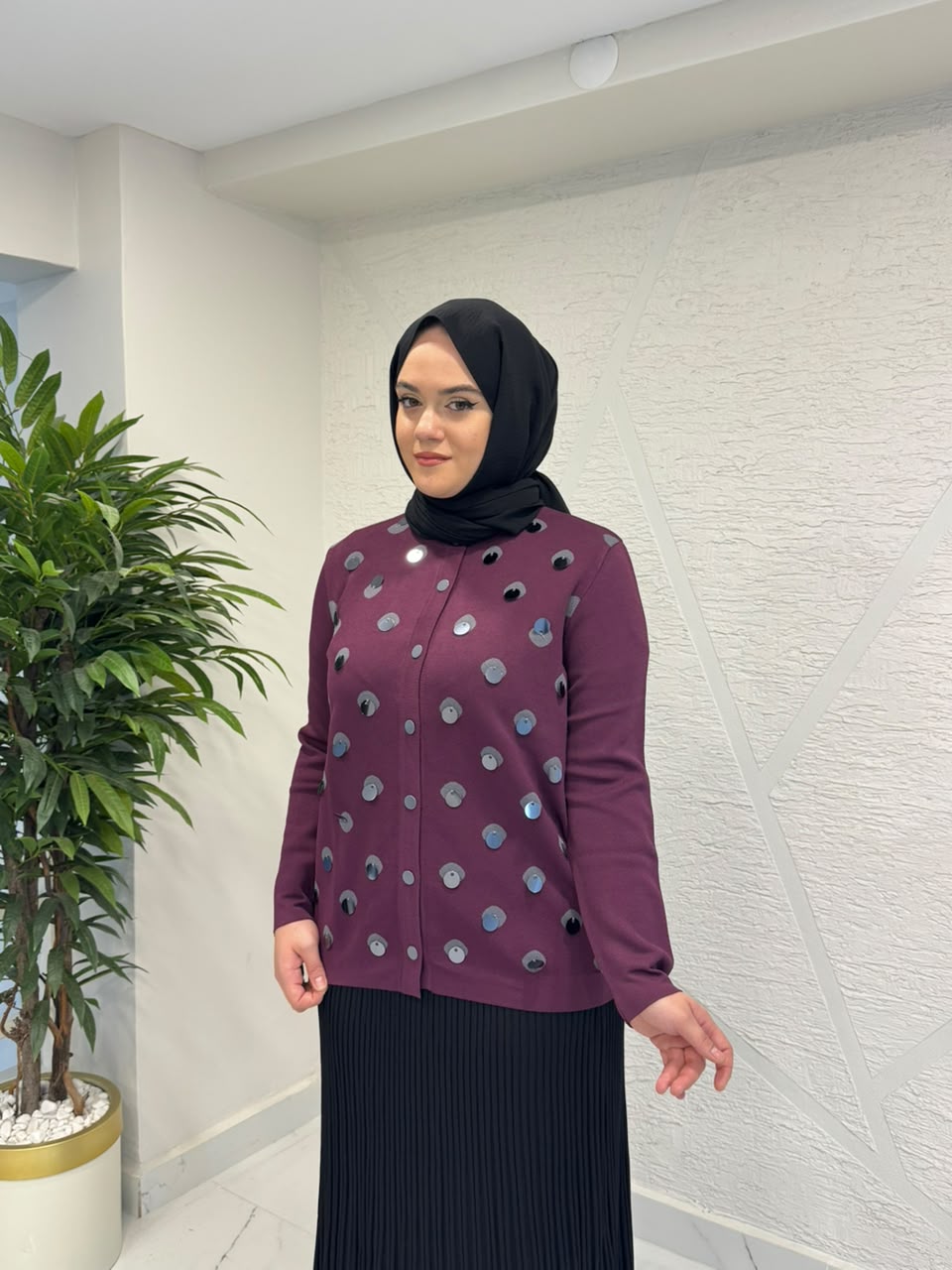 NİLİWİ 3135 PUANTİYELİ HIRKA BORDO-KOYU GRİ
