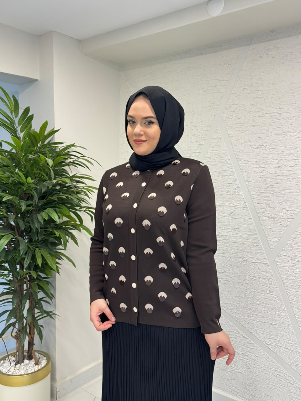 NİLİWİ 3135 PUANTİYELİ HIRKA KAHVERENGİ-BEJ