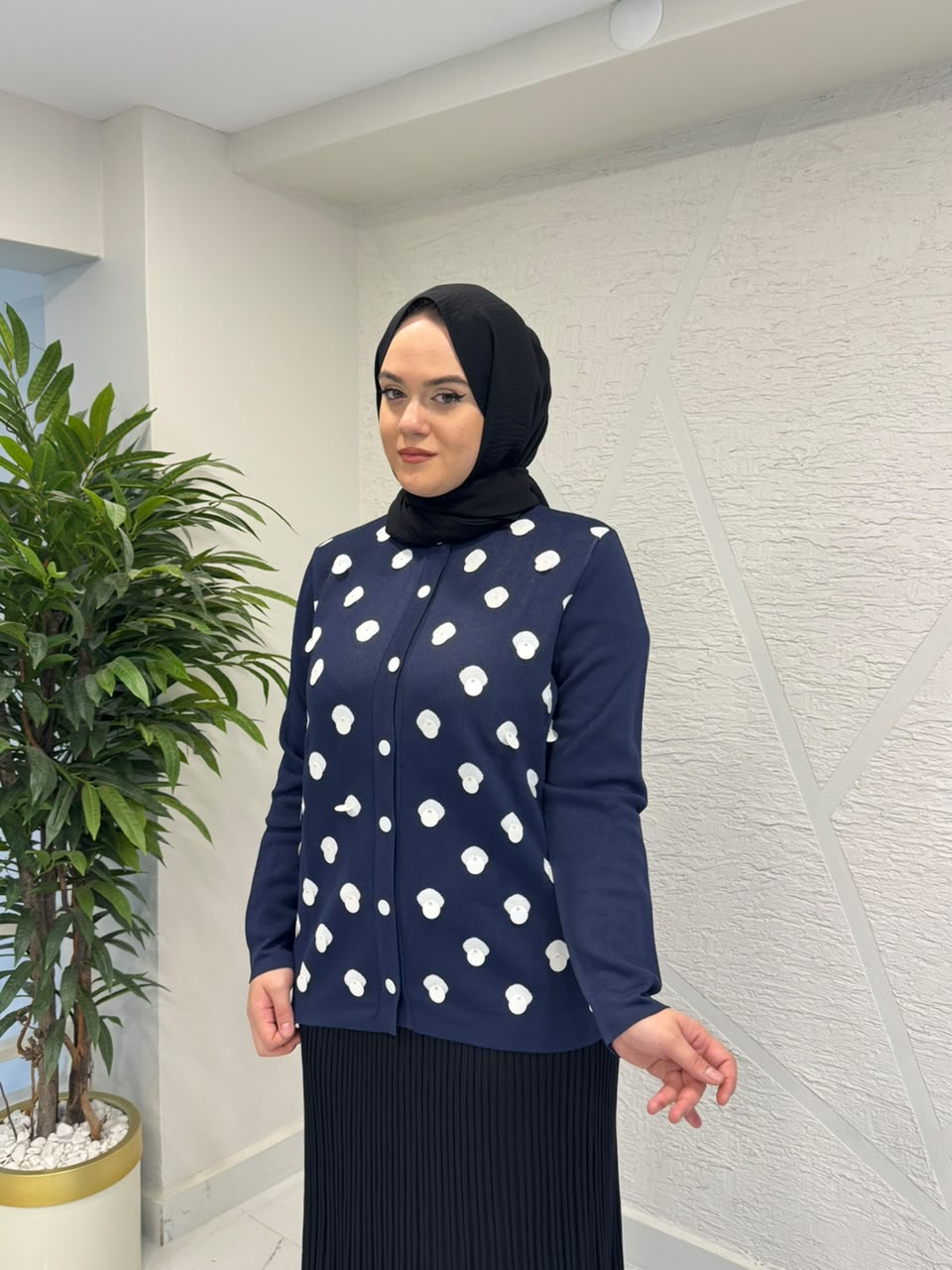 NİLİWİ 3135 PUANTİYELİ HIRKA LACİVERT-EKRU