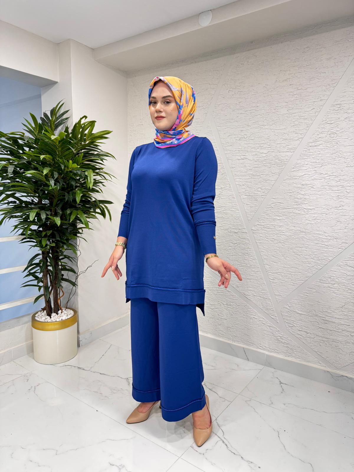 MİSSA SOĞUK İP PERMA PANTOLON TAKIM SAKS