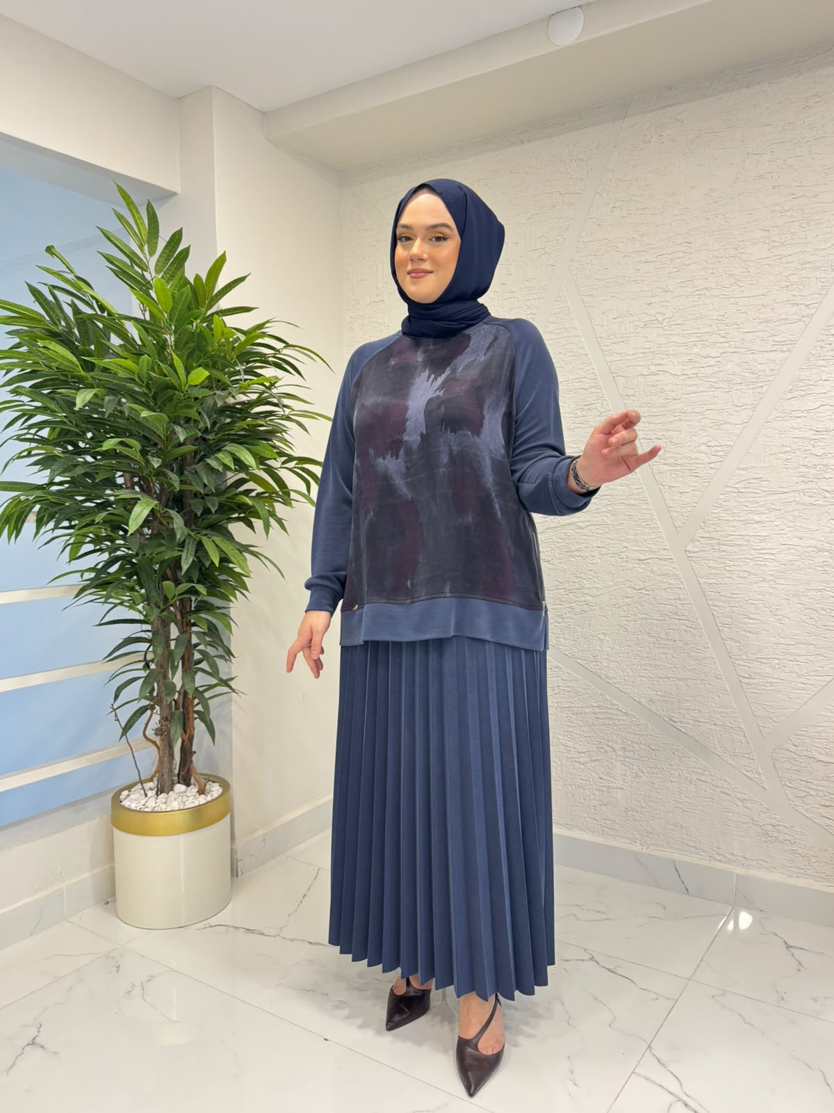 RAIMENT 0128 ETEĞİ PLİSELİ TAKIM LACİVERT