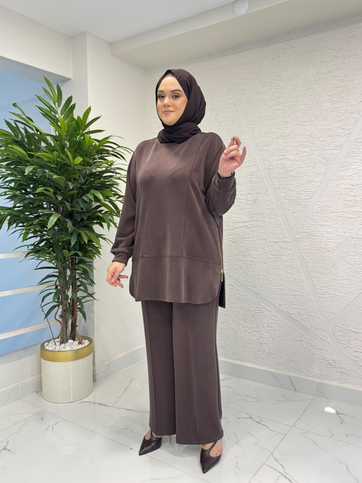 RAIMENT 0173 OYSHO PANTOLON TAKIM KAHVERENGİ