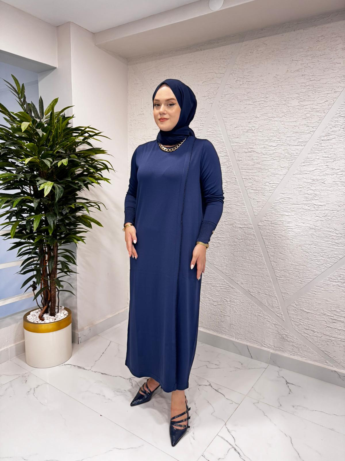 MİSSA SOĞUK İP SİM ELBİSE LACİVERT