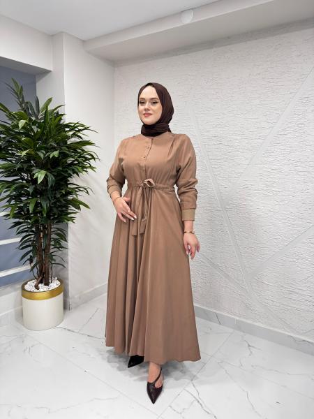 CEREMONY 6702 ANJELİK ÖNDEN YARIM DÜĞMELİ ELBİSE NUDE
