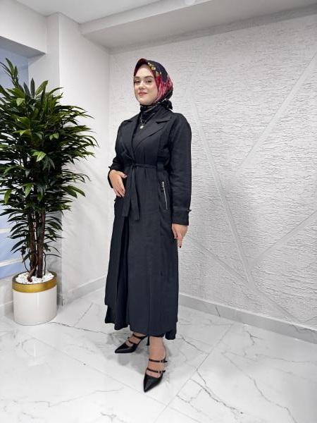 CEREMONY 5816 KOLLARI FİLE DETAYLI TRENÇ SİYAH