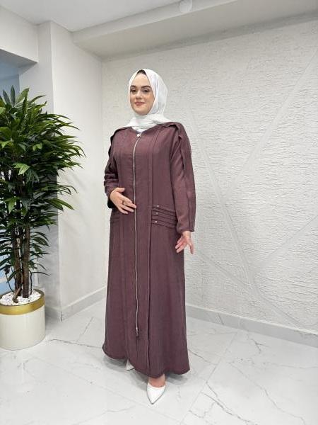 CEREMONY 5822 OMUZLARI ALLER DETAYLI CEP KENARI PİLELİ FERMUARLI PASION FERACE KAHVERENGİ