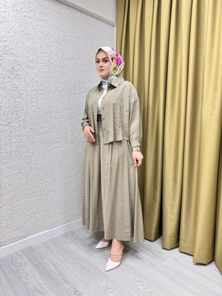 CEREMONY 5966 TOMURCUK İŞLEMELİ KISA GÖMLEK ETEKLİ RANO TAKIM HAKİ