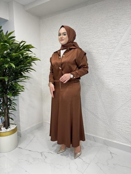 MISSEMRAMISS 4821 JACKET SKIRT TAKIM KAHVERENGİ