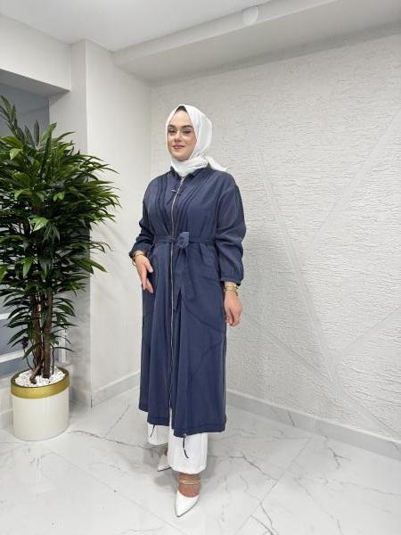 CEREMONY 58115 ETEK UCU YAKASI STOPLERİ BELDEN KUŞAKLI CUPRA KAP LACİVERT