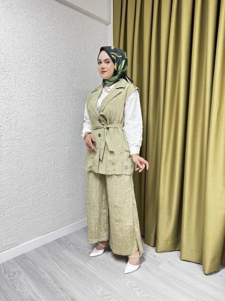 CEREMONY 2470 BELDEN BAĞLAMALI CALIENTE YELEK BOL PAÇA PANTOLON TAKIM OLIVE