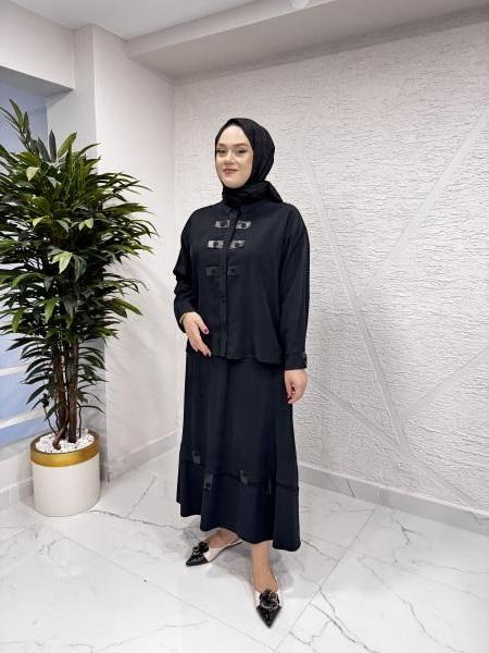 CEREMONY 6904 ANJELİK PATI DETAYLI ETEĞİ DERİ BANTLI TAKIM SİYAH