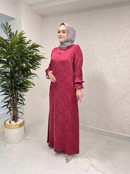 MYRED 50282 YENİ İPEK ELBİSE BORDO