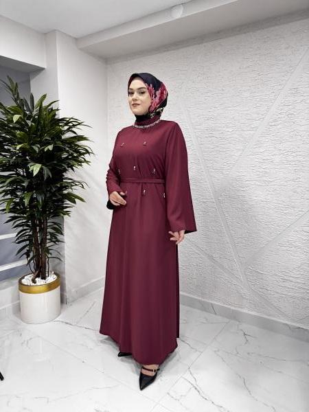 ETRUCCI 4130 TAŞ İŞLEMELİ ABAYA BORDO