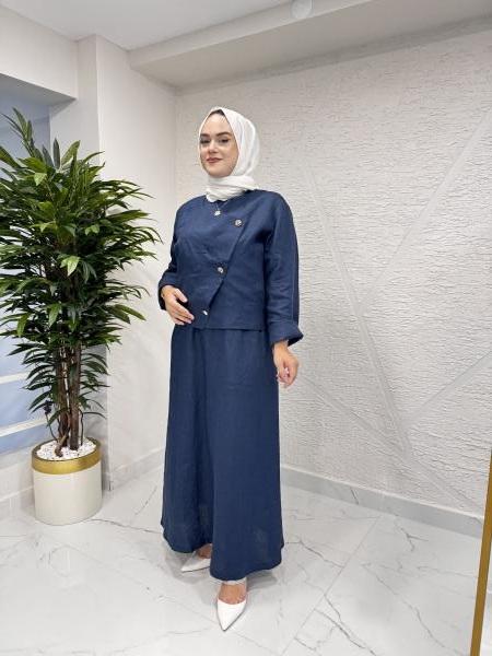 MİSSA K10 ANELL KETEN TAKIM LACİVERT
