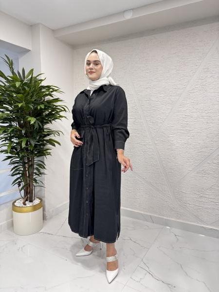 CEREMONY 5892 KONTRAST DİKİŞLİ ÖNÜ ÇITÇITLI TEK CEPLİ DUBAI GÖMLEK KAP SİYAH