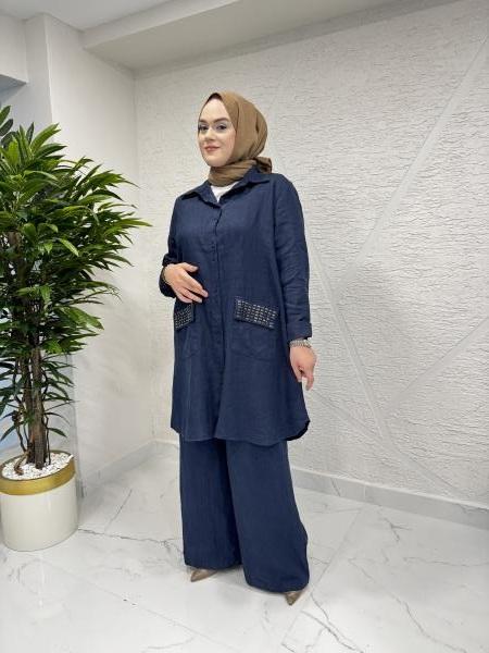 MİSSA K008 MARİN KETEN TAKIM LACİVERT