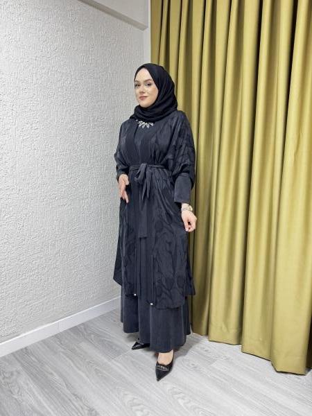 CLEMENCE 5398 YELEKLİ İPEK ELBİSE SİYAH