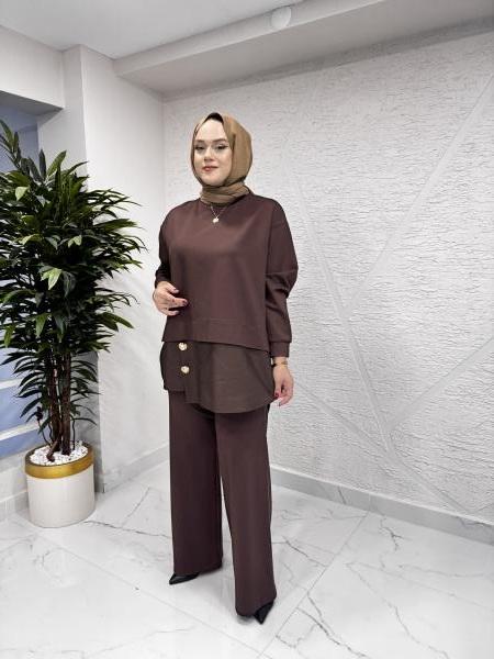 CEREMONY 6931 ÖNÜ GOLD DÜĞME DETAYLI PANTOLONLU TAKIM KAHVERENGİ