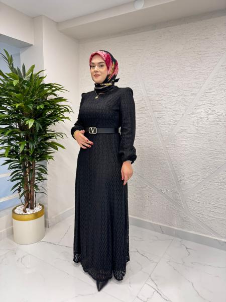 MYRED 50018 DANTEL ELBİSE SİYAH