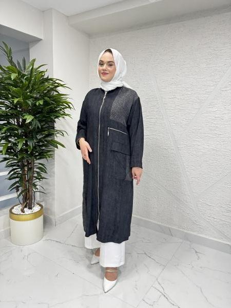 CEREMONY 5884 FİLE DETAYLI TEK CEPLİ ÖNDEN FERMUARLI HAKİM YAKA TENSEL KAP SİYAH