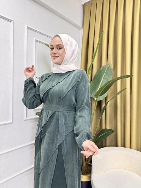CLEMENCE 5399 İPEK ELBİSE YEŞİL