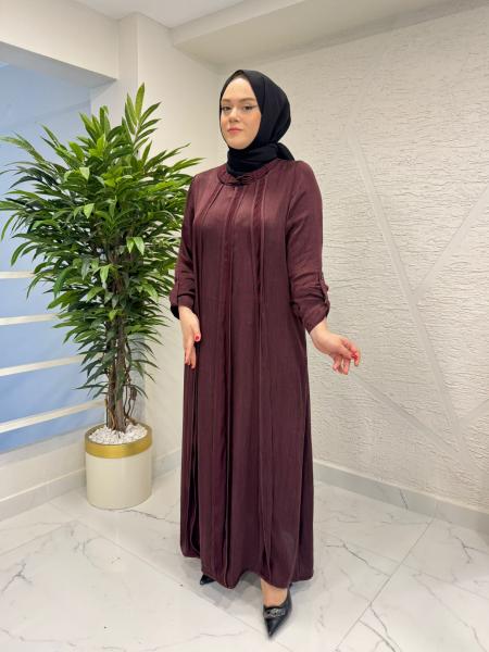 LISSMORE 1003 KOLLARI BAĞLAMALI VE ÖNDEN OLUK DETAYLI ELBİSE BORDO