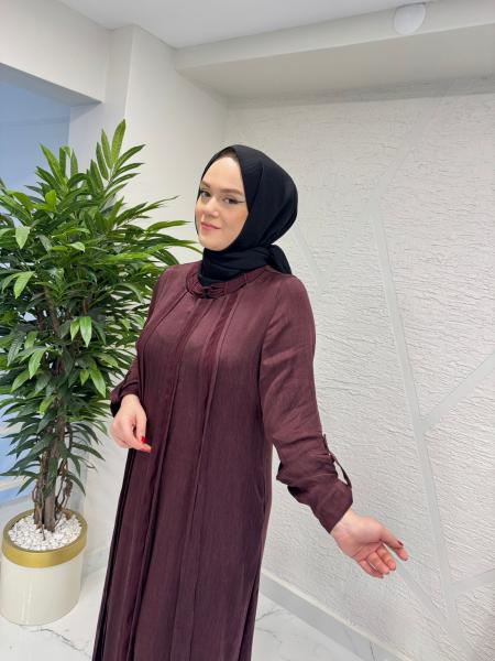 LISSMORE 1003 KOLLARI BAĞLAMALI VE ÖNDEN OLUK DETAYLI ELBİSE BORDO