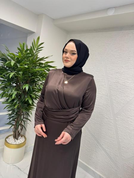 WENNORA 1003 VATKALI ELBİSE KAHVERENGİ