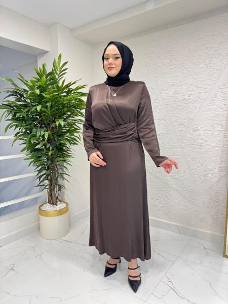 WENNORA 1003 VATKALI ELBİSE KAHVERENGİ