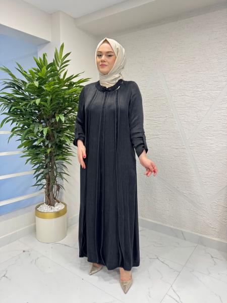 LISSMORE 1003 KOLLARI BAĞLAMALI VE ÖNDEN OLUK DETAYLI ELBİSE SİYAH