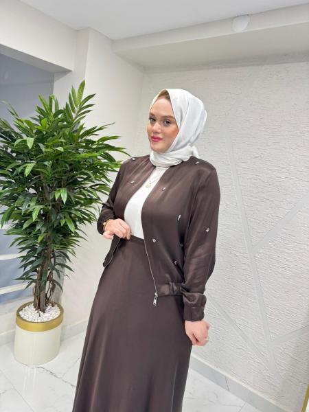 WENNORA 1005 BOMBER CEKETLİ ETEK TAKIM KAHVERENGİ