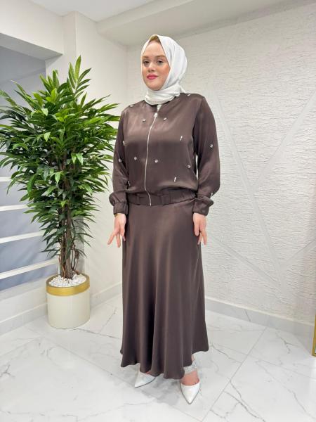 WENNORA 1005 BOMBER CEKETLİ ETEK TAKIM KAHVERENGİ