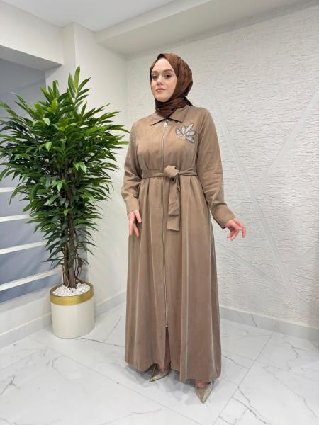 WENNORA 1030 FERMUARLI ELBİSE KAHVERENGİ