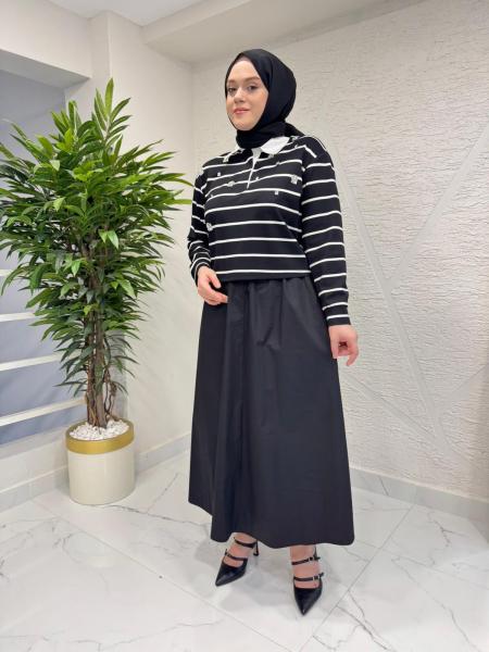 WENNORA 1033 GÖMLEK YAKA SWEAT ETEKLİ TAKIM SİYAH