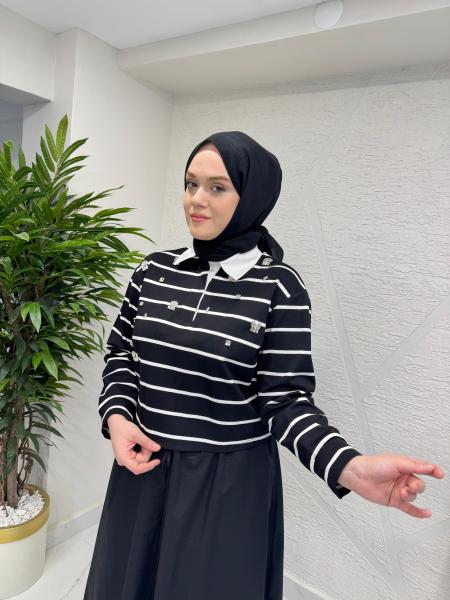 WENNORA 1033 GÖMLEK YAKA SWEAT ETEKLİ TAKIM SİYAH