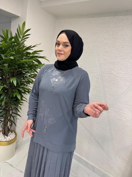 CLEMENCE 1149 ÖRME KREP ETEKLİ TAKIM GRİ