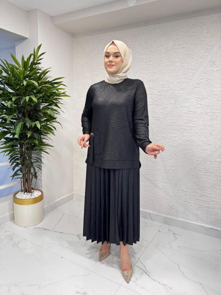 CLEMENCE 1495 GOFRA ETEKLİ TAKIM KAHVERENGİ