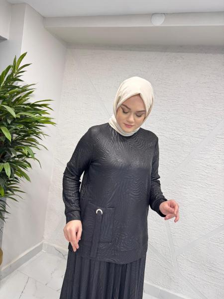 CLEMENCE 1495 GOFRA ETEKLİ TAKIM KAHVERENGİ