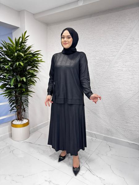 CLEMENCE 1495 GOFRA ETEKLİ TAKIM SİYAH