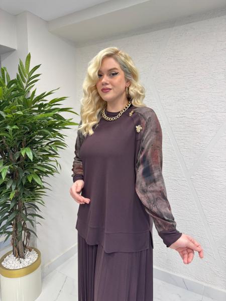 CLEMENCE 1563 ÖRME KREP ETEKLİ TAKIM BORDO