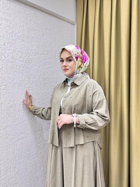 CEREMONY 5966 TOMURCUK İŞLEMELİ KISA GÖMLEK ETEKLİ RANO TAKIM HAKİ