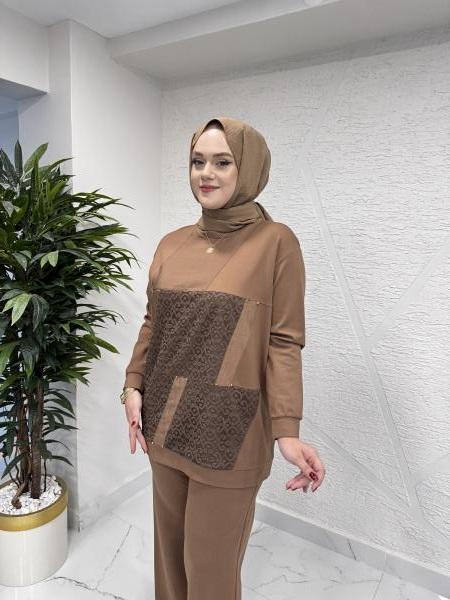 CEREMONY 6932 DANTEL DETAYLI ÇELİK ÖRME TAKIM CAMEL