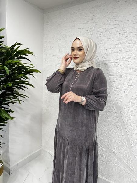 CLEMENCE 5411 İPEK ELBİSE KAHVERENGİ