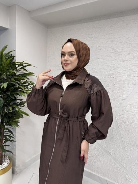 CEREMONY 6840 DANTEL DETAYLI TRENÇKOT KAHVERENGİ