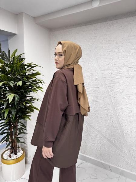 CEREMONY 6931 ÖNÜ GOLD DÜĞME DETAYLI PANTOLONLU TAKIM KAHVERENGİ