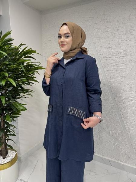 MİSSA K008 MARİN KETEN TAKIM LACİVERT