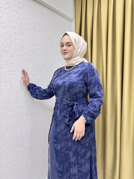 CLEMENCE 5419 İPEK ELBİSE LACİVERT