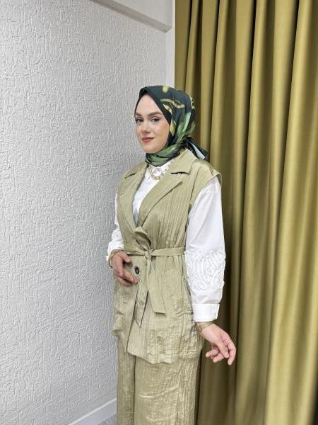 CEREMONY 2470 BELDEN BAĞLAMALI CALIENTE YELEK BOL PAÇA PANTOLON TAKIM OLIVE